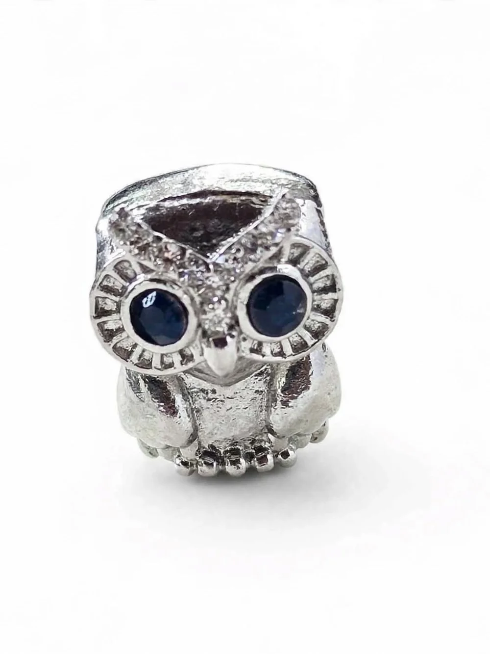 Sparkling 925 Sterling Silver Moments Owl charm With CZ crystal blue eyes